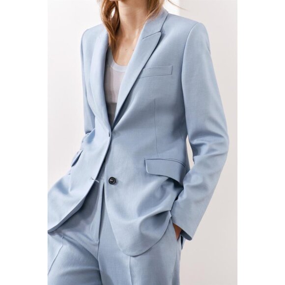 NWT ZARA ZW COLLECTION LIGHT BLUE BUTTONED TAILORED JACKET, SIZE: Small - Picture 2 of 13